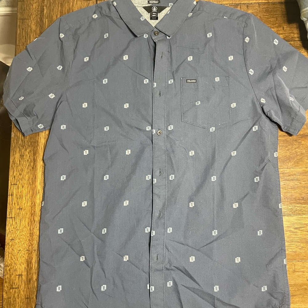 Volcom Men's Blue Shirt with White Pattern
